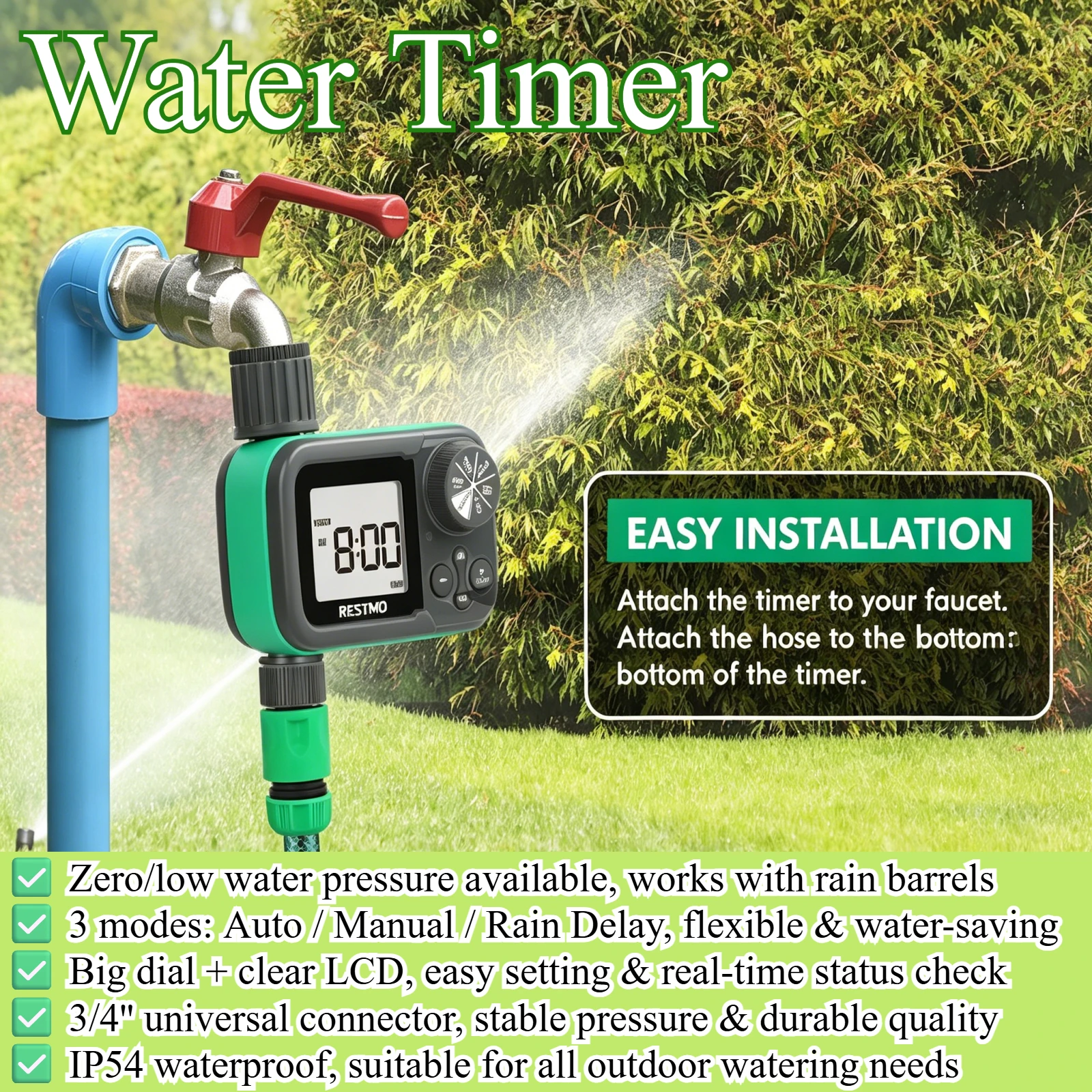 Programmable Garden Watering Timer Sprinkler Drip Irrigation Controller Low Water Pressure Rain Delay Valve for Efficient Outdoo