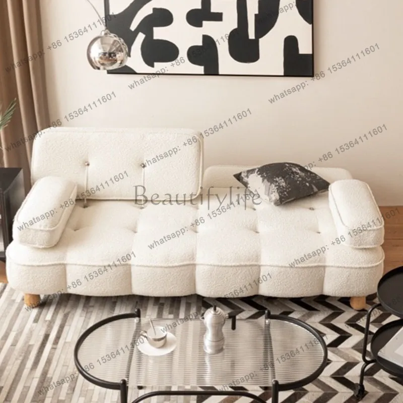 Sofa bed foldable sitting and lying multi-functional Nordic small apartment fabric pull-up sofa
