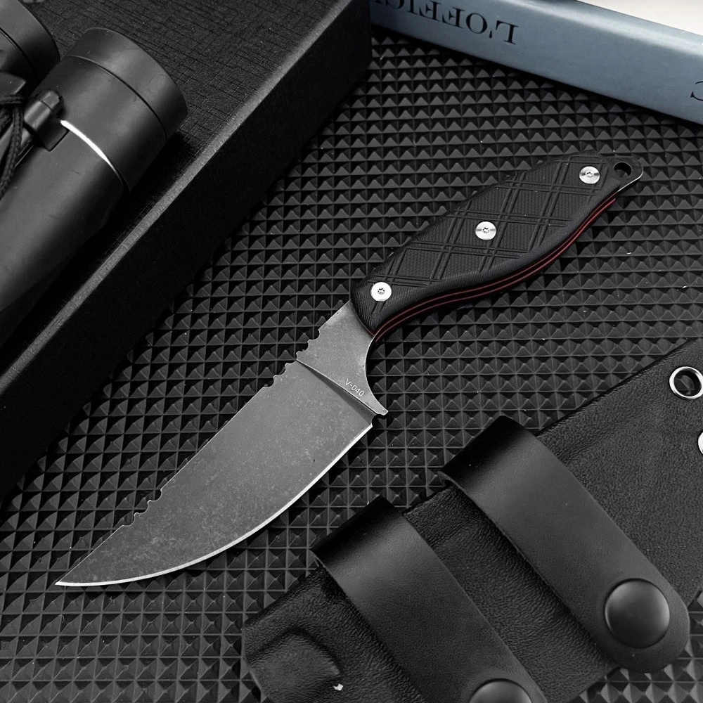 

New High Hardness V040 Fixed Blade Knife with Sheath 8Cr13Mov Blade G10 Handle Outdoor Survival Knife Hiking Camping Bush Knife