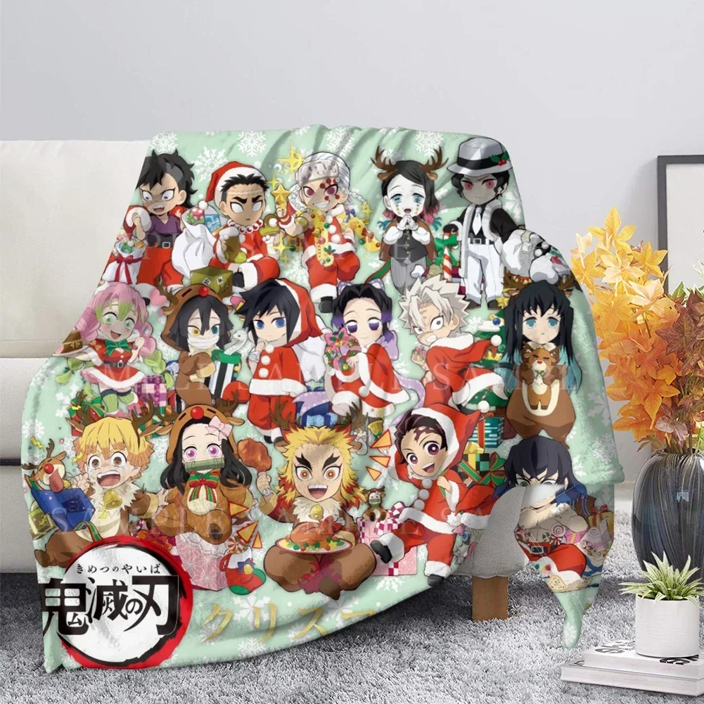 3D Print Anime Demon Slayer Blanket Soft Sofa Cover Kamado Nezuko Throw Blanket Fleece Warm Bed Blankets for Bedroom Couch