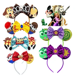 Mickey Mouse Headband Toy Story Hair Accessories Chameleon Girl Women Woody Buzz Lightyear Hair Bands Kids Sequins Bow Head Band