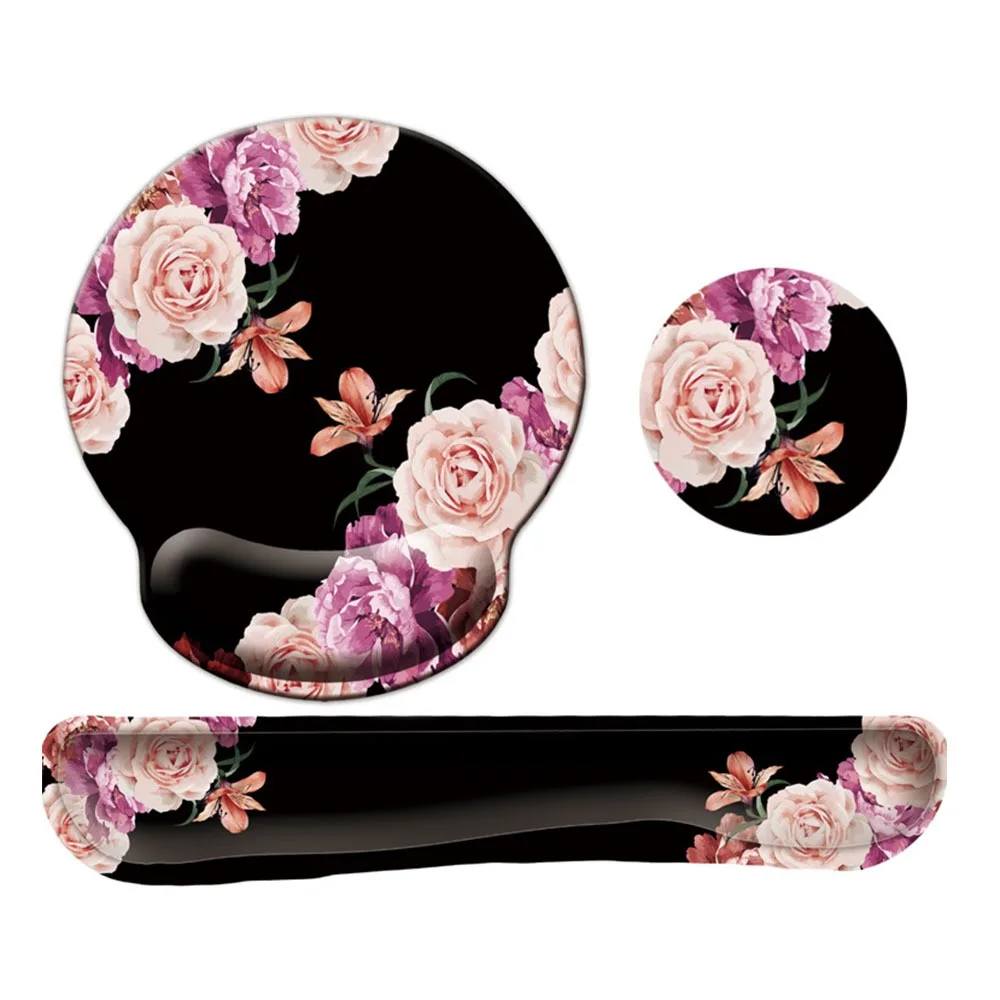 3Pcs/Set Comfortable Keyboard Wrist Rest Set Non-Slip Base with Wrist Rest Wristband Mouse Mat Soft Hand Rest