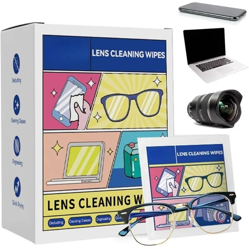 100 Count Lens Cleaning Wipes - Safe for Glasses Phone Screens Laptops Cameras Goggles & Watches Quick-Drying