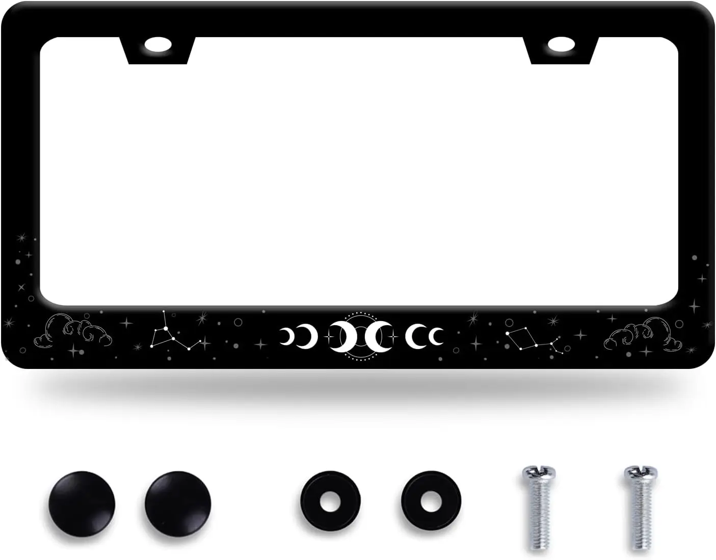 

Galaxy Moon Phase License Plate Frame Stainless Steel 12.3x6.3 Funny Car Decoration with Screws
