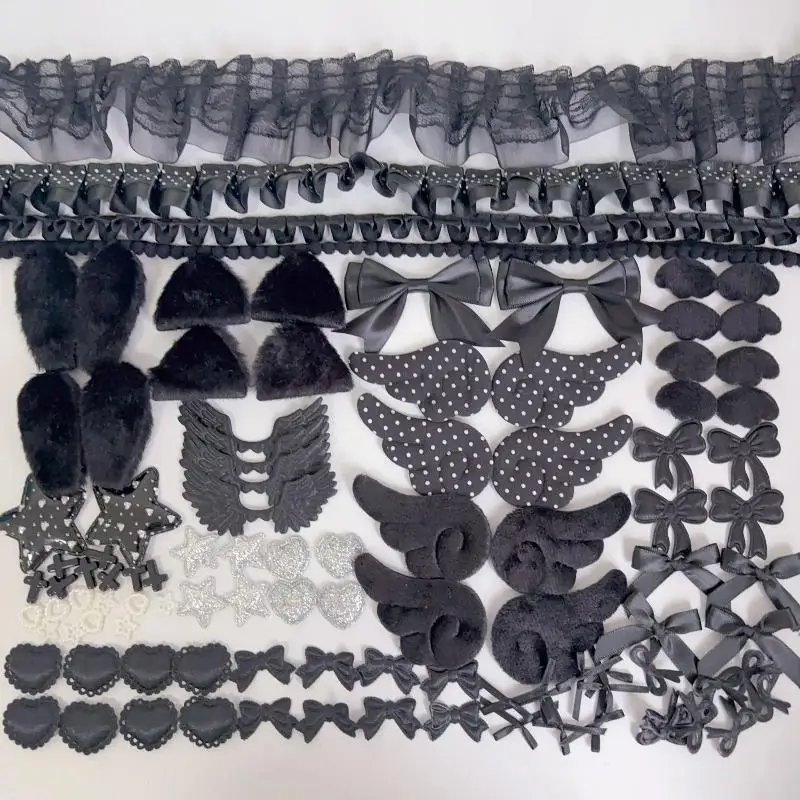 DIY Decorative Lace Appliques Kit Gothic Lolita Trim Decor Set Bow Lace Accessories Set Card Cover Pain Bag DIY Material Pack