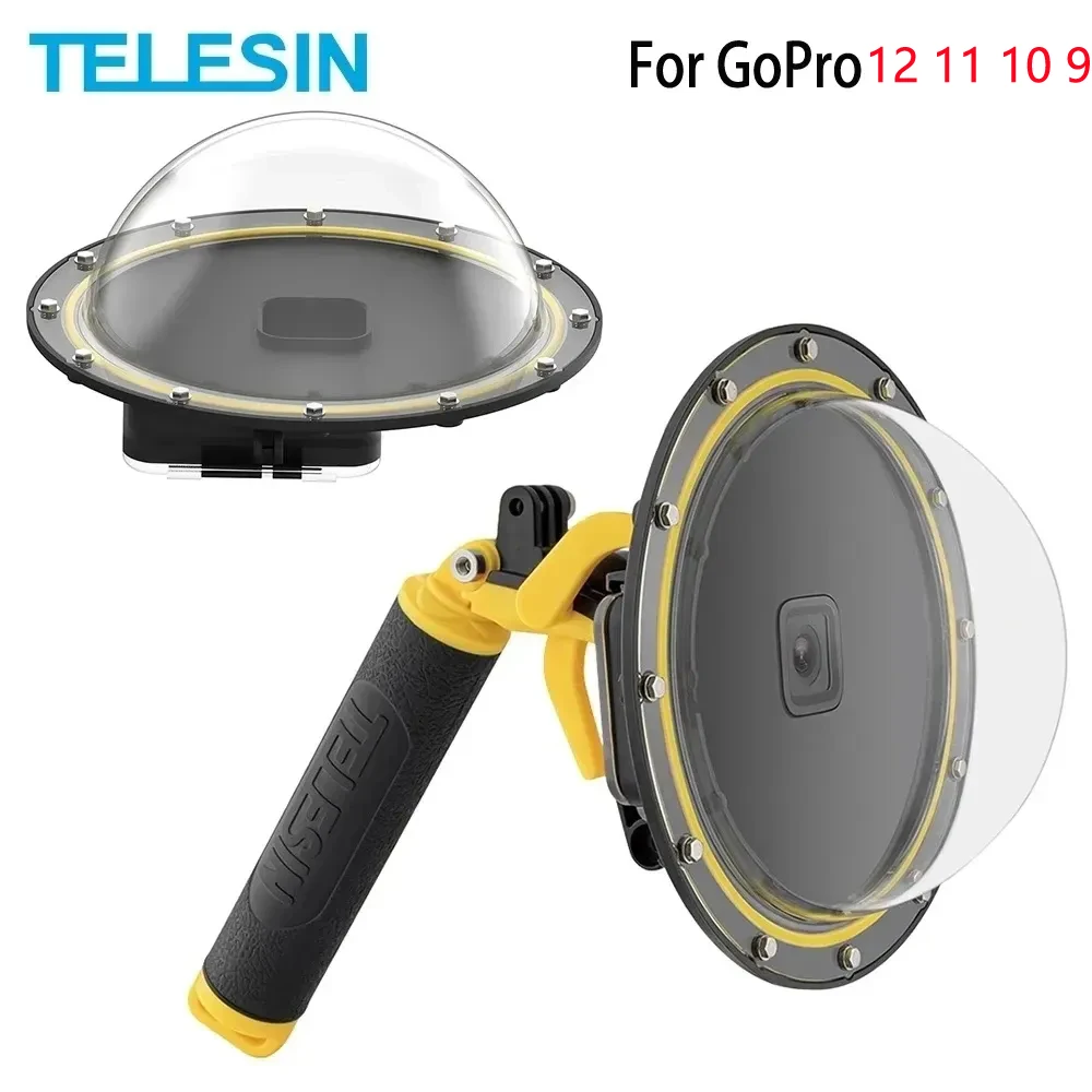 TELESIN Dome Port for Hero 13 Black Waterproof Housing Case + Floating Handle Grip Bobber for GoPro 13 12 11 10 9 Action Camera