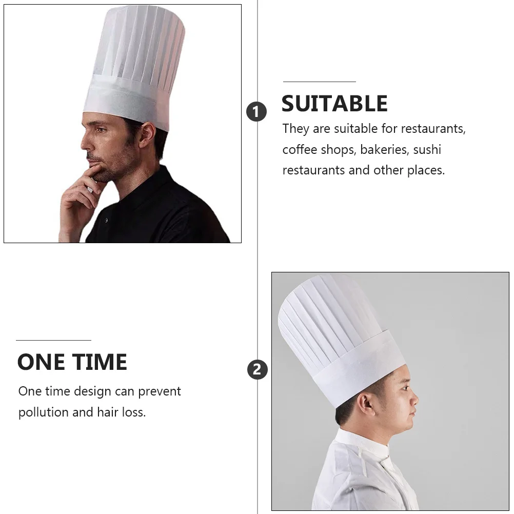 6Pcs Disposable Chef Hats Premium Non-Woven Cooking Hat for Kitchen Restaurant Bbq Baking Grill Use Server Working Uniform Cap