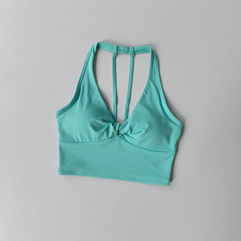 Knotted Shockproof Sports Bra Fixed Cup Thin Straps Beautiful Back Yoga Clothing Vest Running Vest Fitness Clothing Bra Women