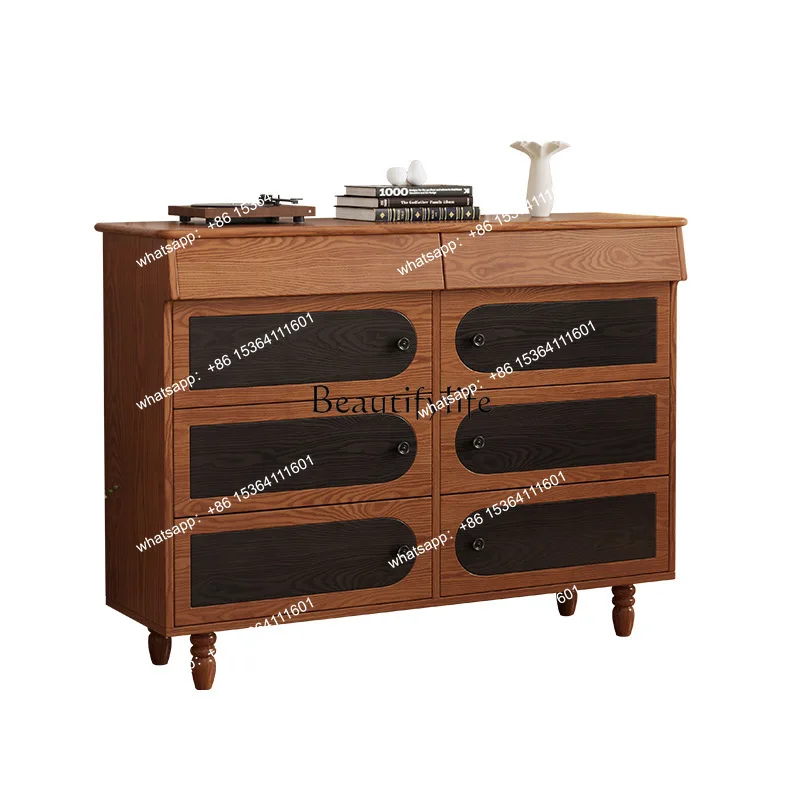 

Medieval style solid wood dining side cabinet living room against the wall entrance master design ash wood retro kitchen locker