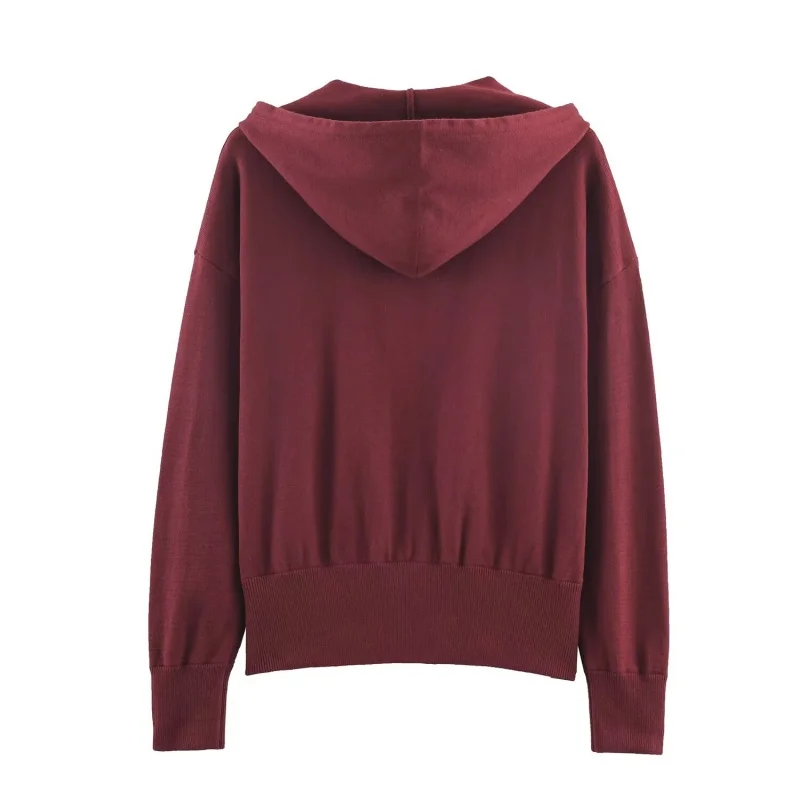 Spring Autumn Long Sleeve Knitted Zipper Decoration Hoodie Women Simple Loose Hooded Sweatshirt Female Casual Wear 2025 New
