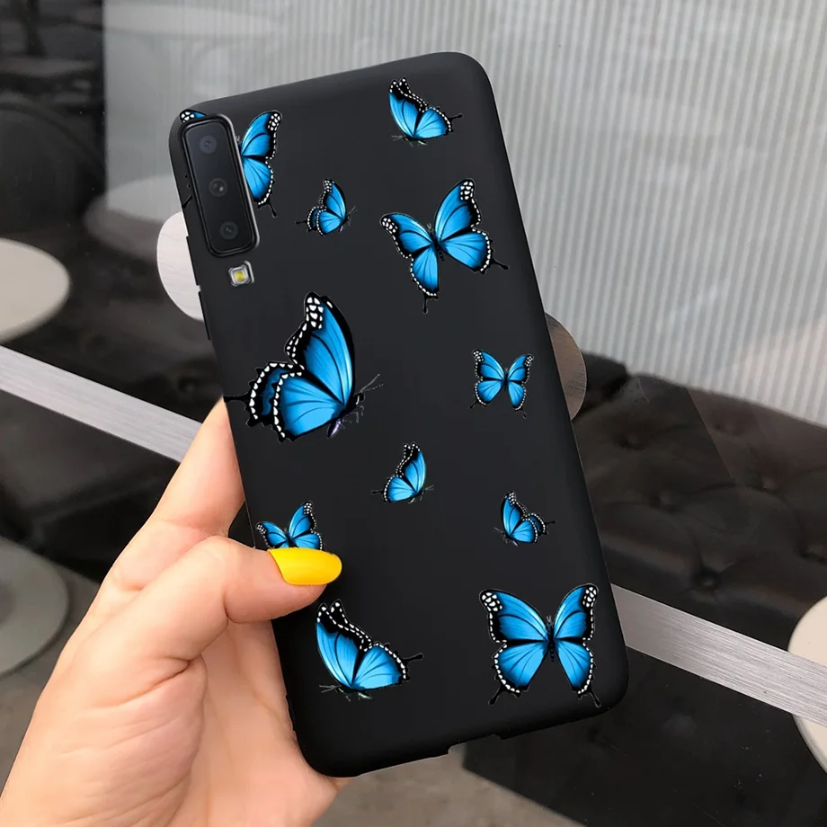 For Samsung A7 2018 Case Beautiful Sunflowers Couple Heart Back Case For Samsung Galaxy A7 2018 SM-A750F Candy Matte Cases