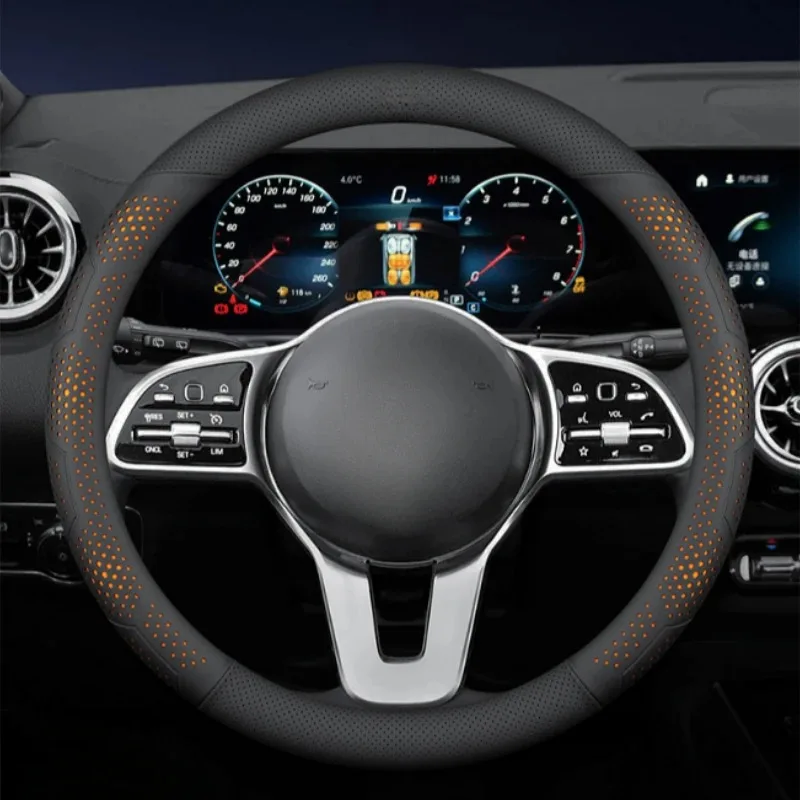 

Full Leather Universal Car Steering Wheel Cover Breathable Anti Slip Car Decoration 37-38cm Steering Wheel Cover Accessories