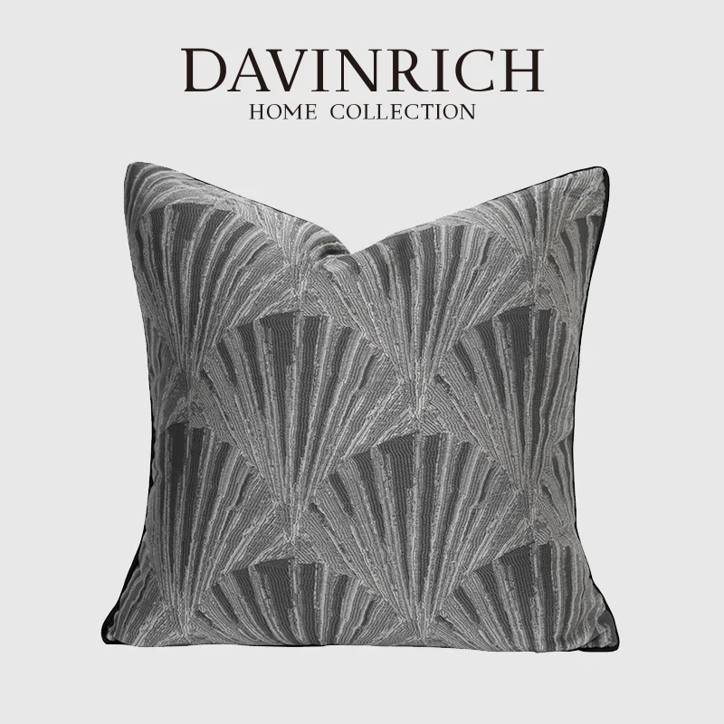 DAVINRICH Wabi Sabi Style Decorative Pillow Cover High Precision Jacquard Modern Gray Square Cushion Case Bed Couch Living Room