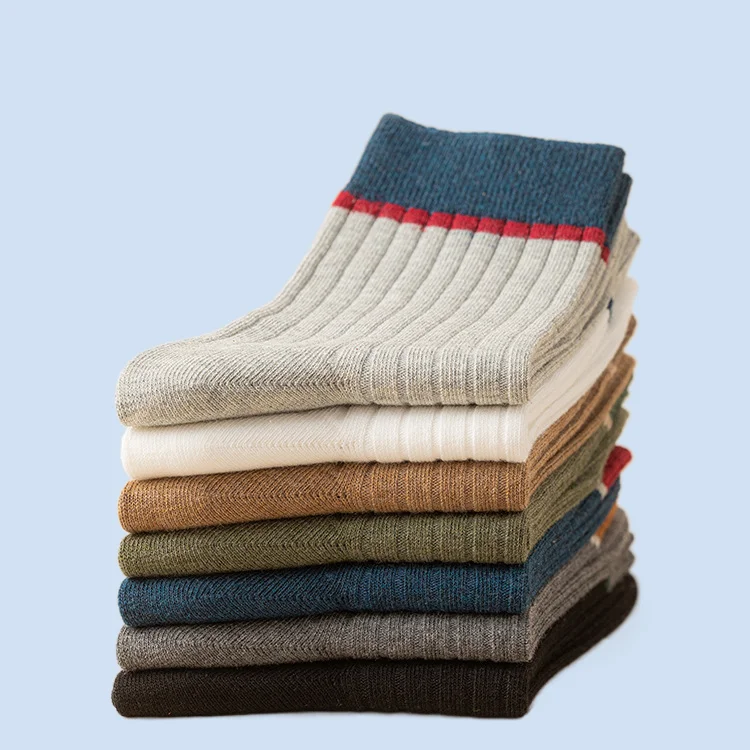 6/12 Pairs Men's Autumn and Winter Striped Color Matching Casual All-match Breathable Mid-length Men's Socks Trendy Socks