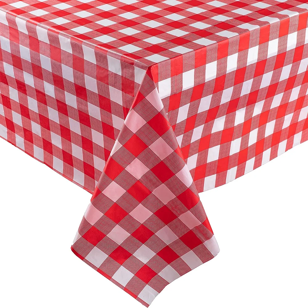 Red Black Checkered Disposable Tablecloth Wedding Birthday Party Indoor Outdoor Picnic Table Cover Plastic Waterproof Tablecloth