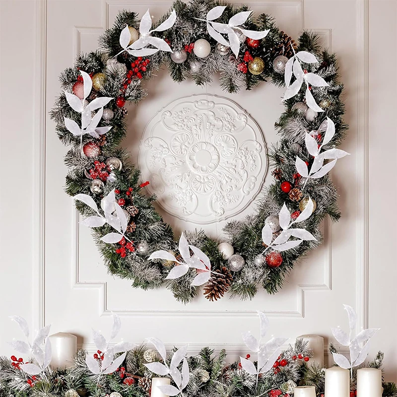 34 سنتيمتر 5 قطعة عيد الميلاد بريق يترك فروع شجرة عيد الميلاد الاصطناعية لشجرة عيد الميلاد ديكور المنزل إكليل ذاتي الصنع الحرف هدية #4