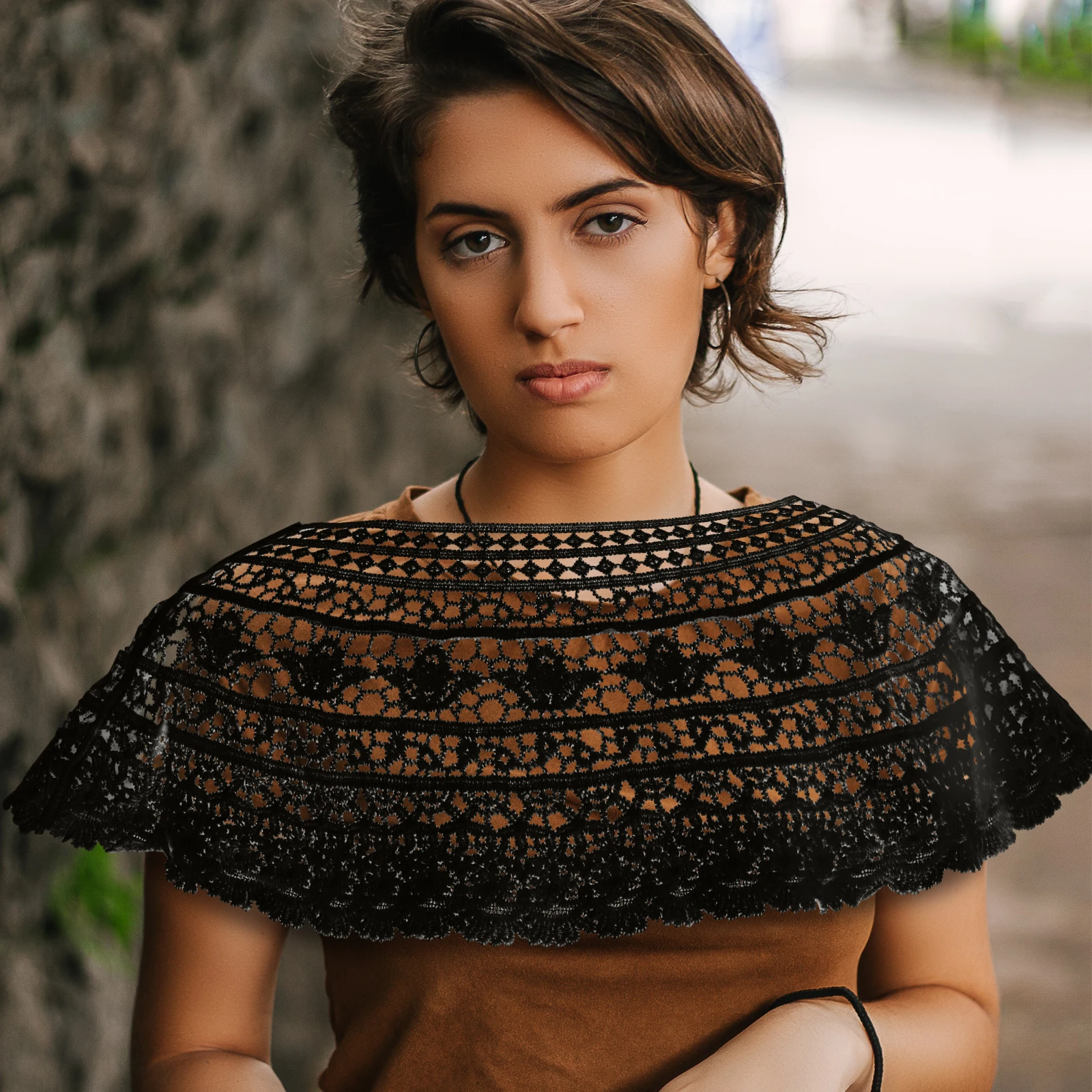 

Nylon Yarn Shawl Black Shoulder Wrap Hollow Lightweight Fashionable Everyday Shoulder Cape Party Dress Accessory