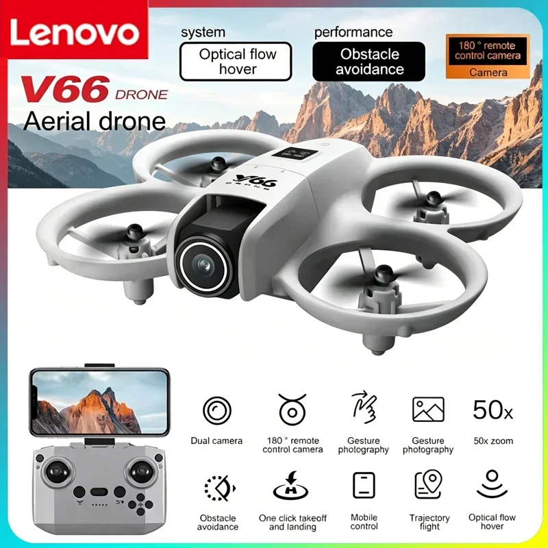 Dron Plegable Lenovo V66 de Alta Calidad con Cámara 4K HD WiFi FPV, Grabación, Evitación Automática de Obstáculos, Mini Dron para Exteriores, Regalo de Cumpleaños