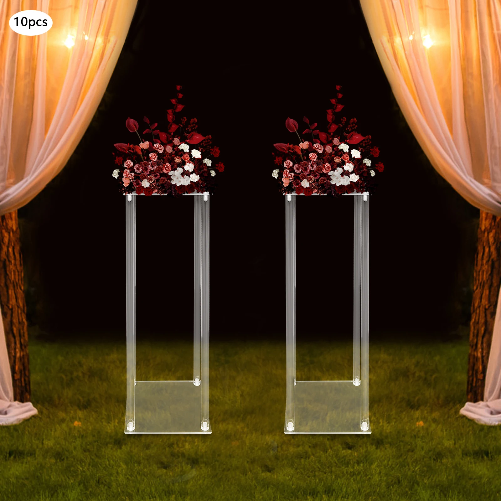 

10Pcs Clear Acrylic Flower Stands Rectangular Flower Display Stand Acrylic Wedding Flower Stand 20x20x60cm