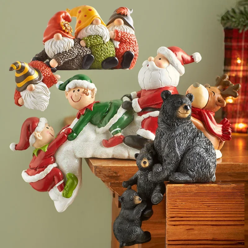 Tabletop Resin Polar Bear Christmas Santa Claus Dwarf Rudolph Family A Helping Hand Table Corner Ornaments Door Frame Decoration