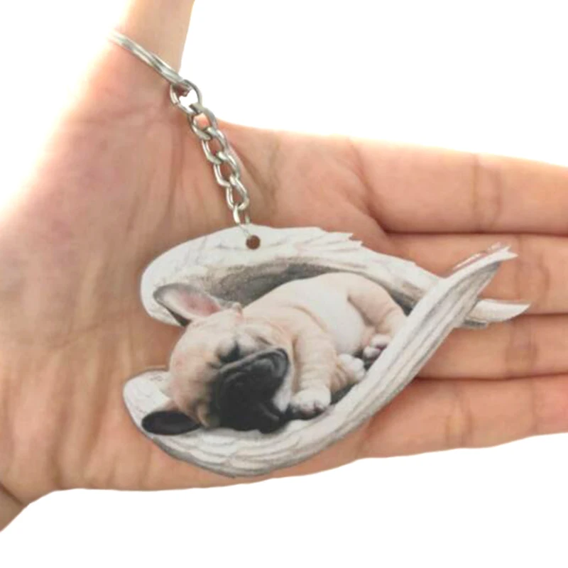 100 Style Cut Dog Sleeping Angel Pendant Bag Keychain Car Keychain Keyring Animal Pet Jewelry Boyfriend Girls Gift Accessories