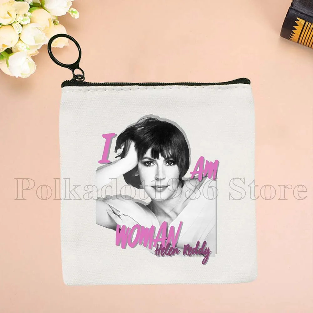 I Am Woman Music Artist Art Helen Reddy Fan Gifts Canvas Coin Purse Small Square Bags Key Travel Storage Card Bag Wallet Pouch