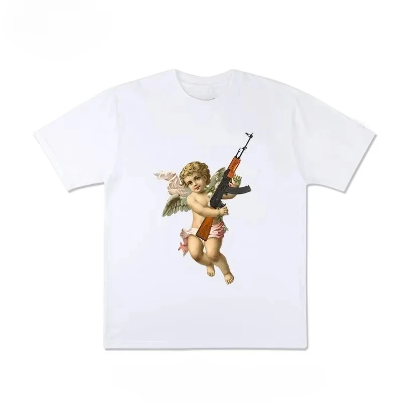 HOT SALE Creative Angel Printed Cotton T-shirt Men and Women with The Same Round Neck Cotton Short-sleeved T-shirt Funny Clothes