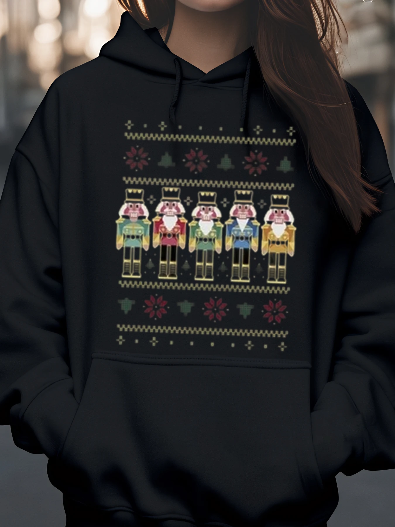 

Рождественская толстовка с узором «Щелкунчик», праздничная одежда, женская повседневная толстовка