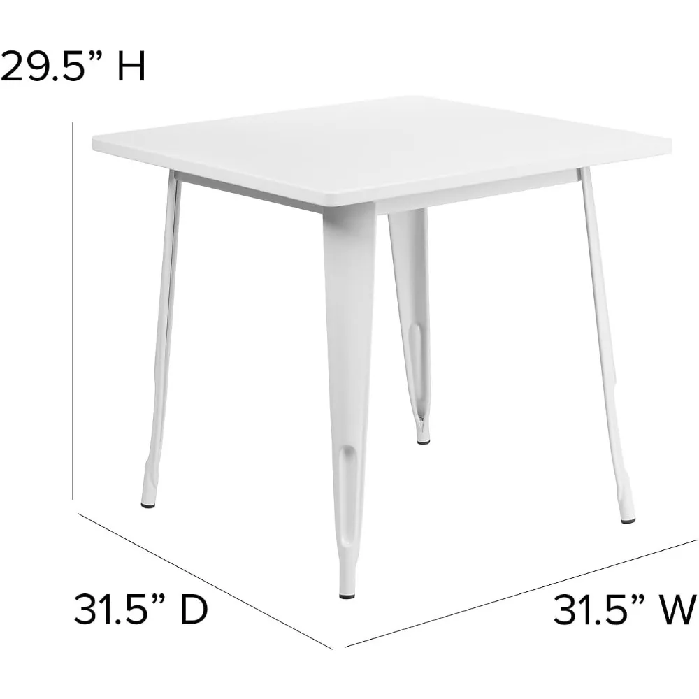 펠릭스 상업 등급 금속 실내-야외 테이블, 31.5 인치 사각형 흰색