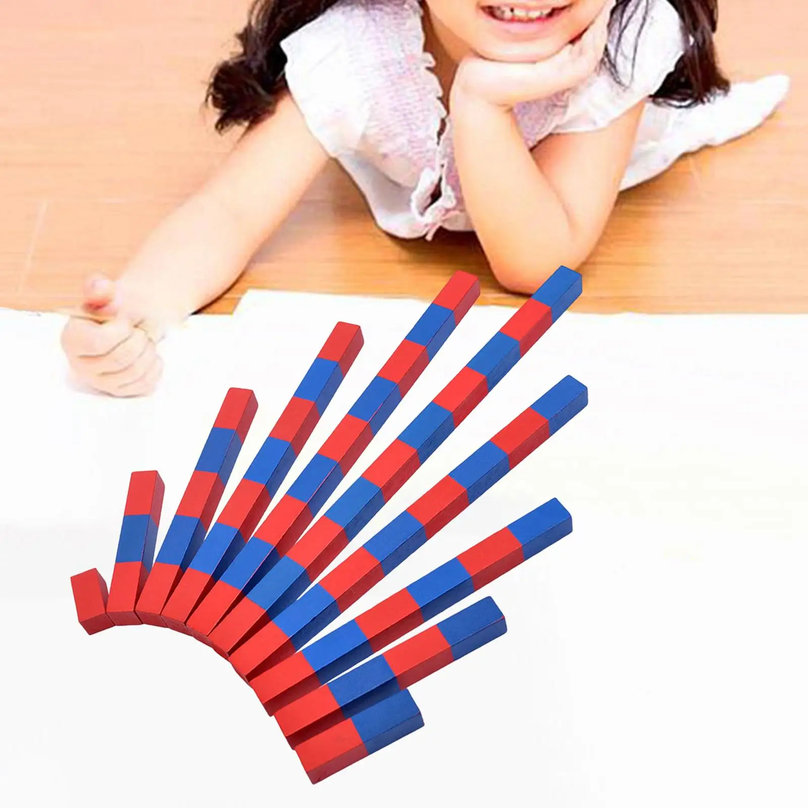 

Math Montessori Red Blue Number Rods Count from 1 to 10 Educational for Family Kindergarten