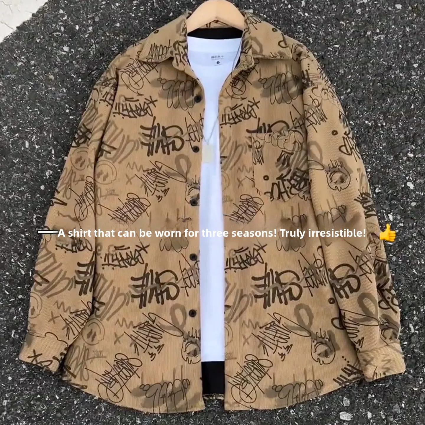 American Style Loose Fit Long Sleeve Print Shirt Collar Open Cardigan Men's Autumn Design Corduroy Jacket Outerwear