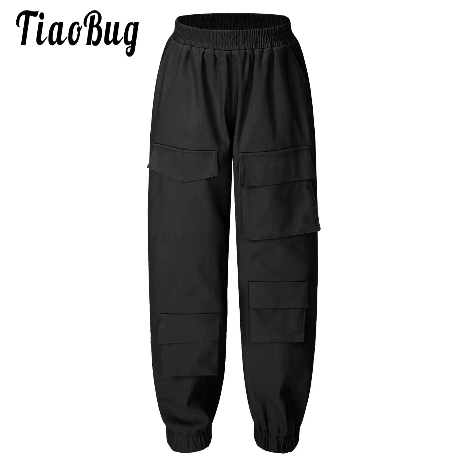 

Kids Girls Cool Cargo Pants Elastic Waistband Jogging Sports Tracksuit Pants With Pockets Hip Hop Dance Streetwear Leisure Pants