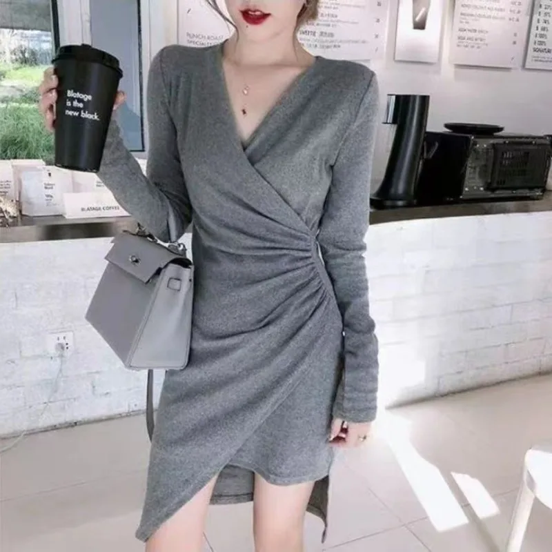 Women's 2025 Autumn and Winter New Style Irregular Slim Base One-step Hip-packing and Waist-hugging Sexy Dress