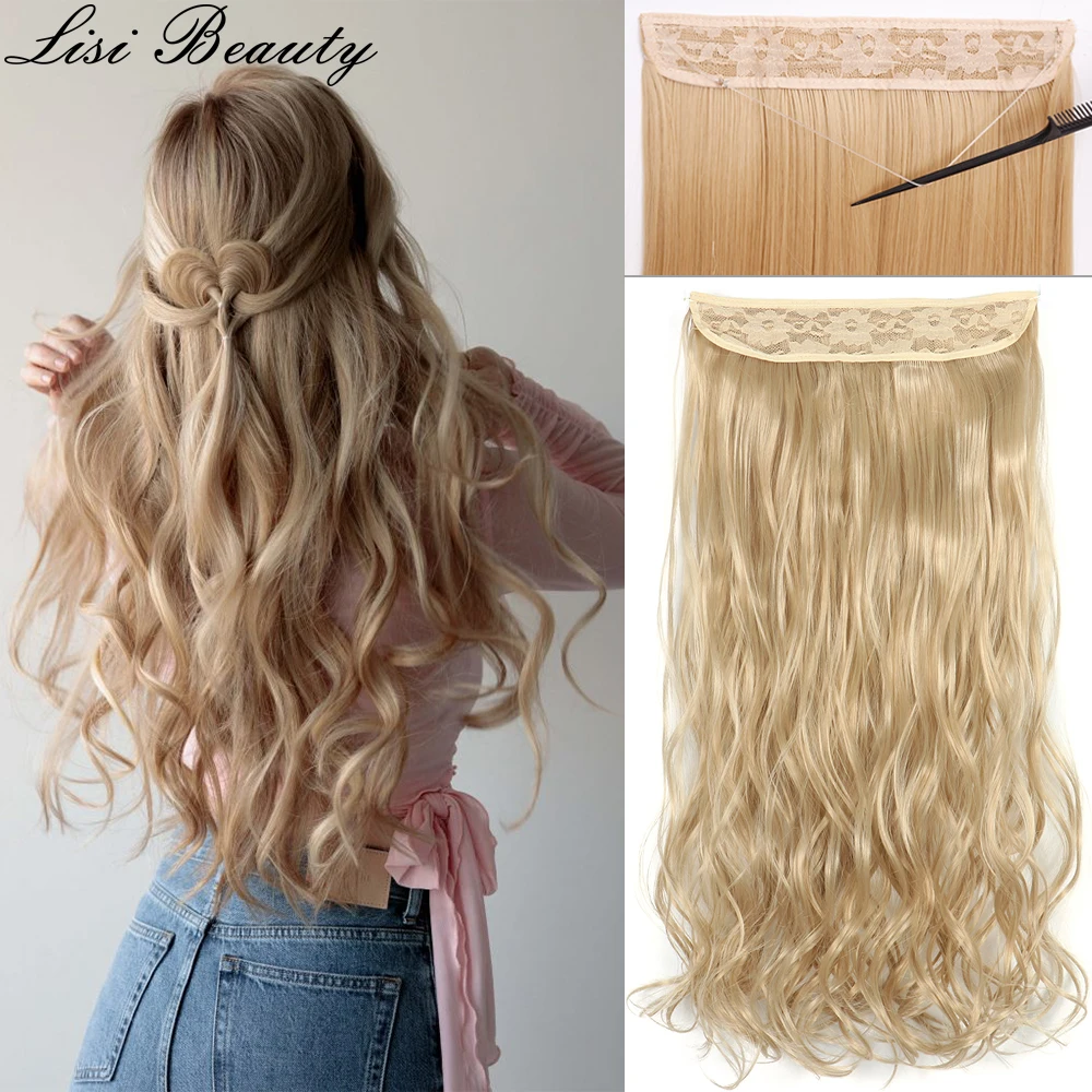 

Synthetic No Clip Invisible Wire Hair Extensions Long Straight Black Brown Blonde One Piece Hair Extension Hairpiece