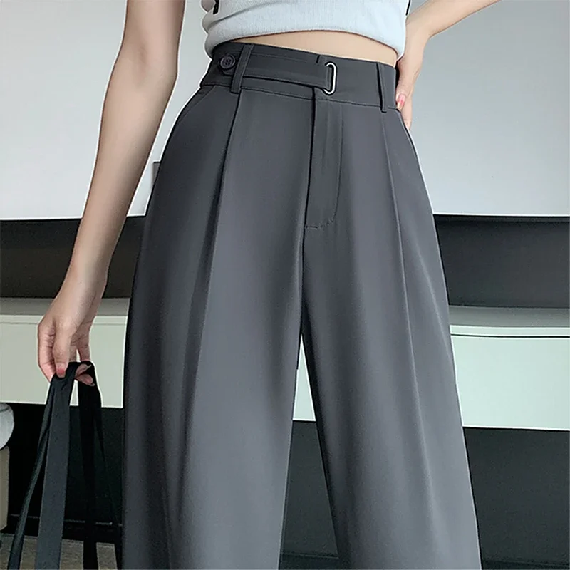 Seoulish Summer Women\'s Casual Pants Wide Leg Pants Elegant Office Lady 2024 New Solid Color High Waist Loose Trousers Female