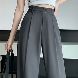 Seoulish Summer Women's Casual Pants Wide Leg Pants Elegant Office Lady 2024 New Solid Color High Waist Loose Trousers Female