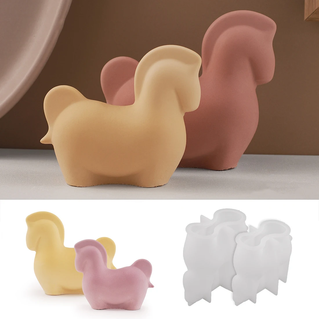 Animal Shape Candle Silicone Mold DIY Crystal Epoxy Resin Cement Gypsum Pony/Bird Ornament Mirror Mold Home Art Crafts Handmade