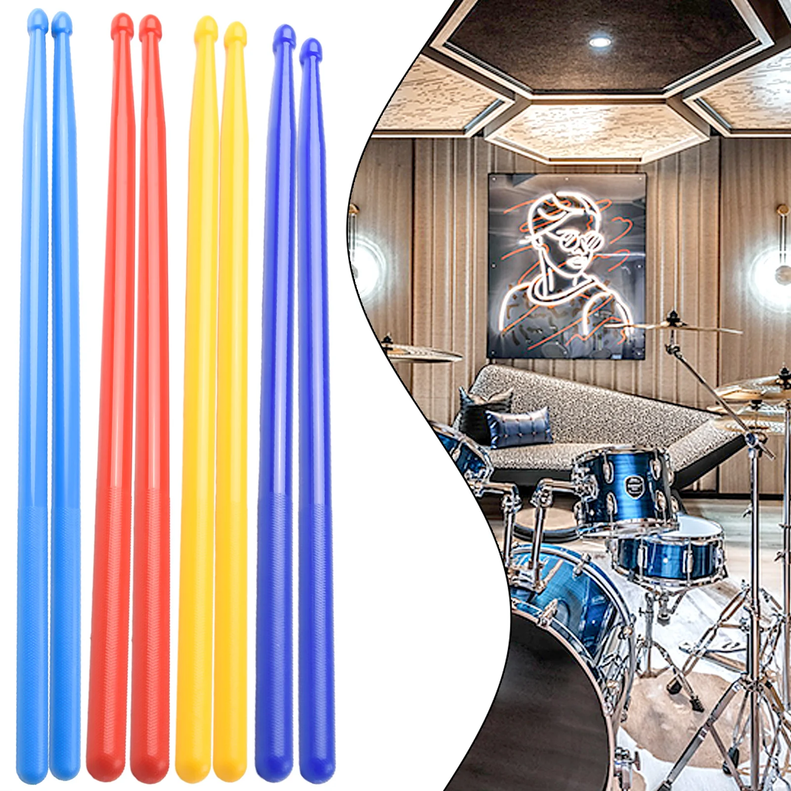 High Quality Musical Instruments Drumsticks 1 Pair 406mm 5A Nylon Colorful Trendy Drop-shaped Head Threaded Handle