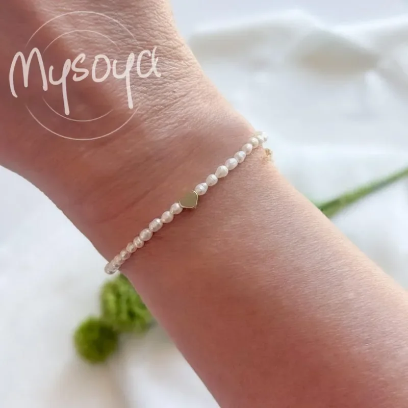 

MYSOYA White Rice-Shaped Freshwater Pearl Bracelet 3-4mm With Gift Box For Her/Him Birthday/Christmas/New Year/Anniversary Gift