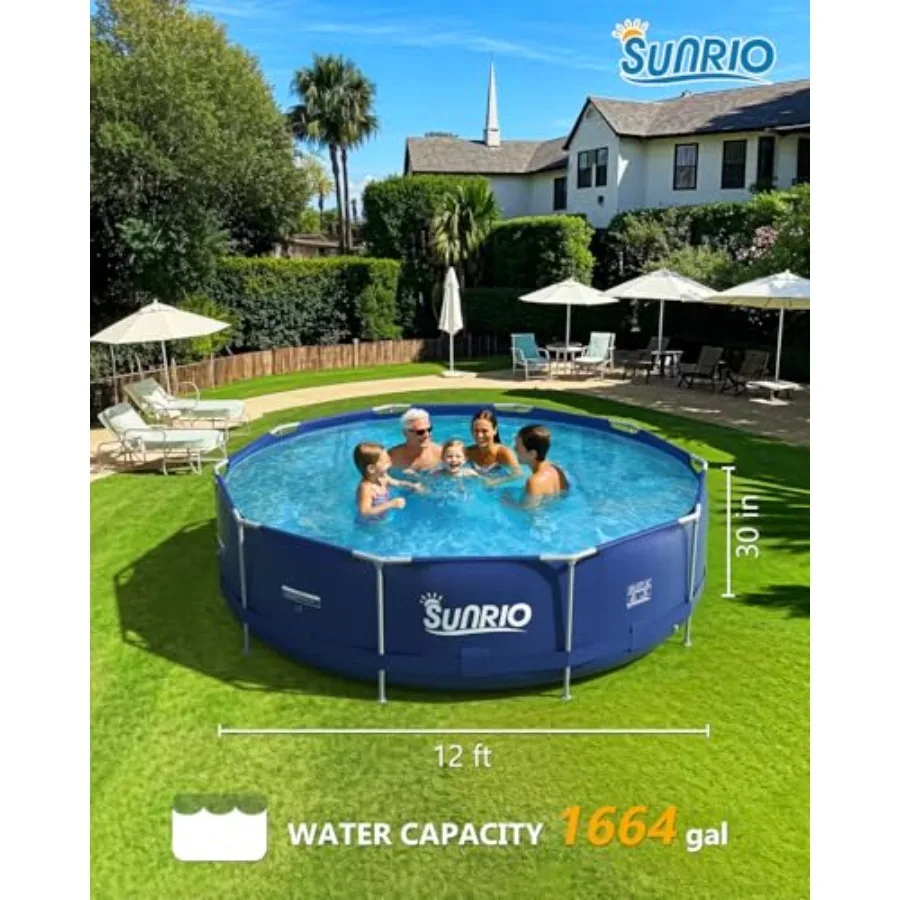 

12'*30" Round Above Ground Swimming Pool for Kids and Adults Metal Frame Family Pool with 530 GPH Filter Pump Pool Cover