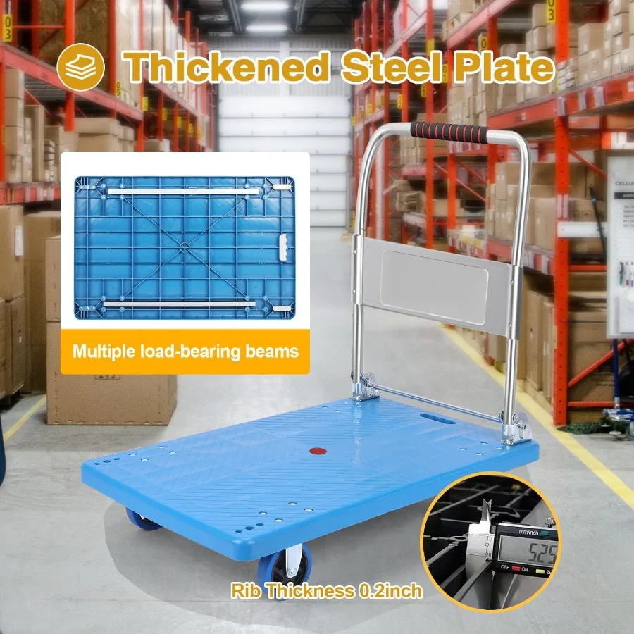 รถเข็นพับได้แบบ Heavy Duty พร้อมล้อหมุน 360 องศา สำหรับใช้งานในอุตสาหกรรมและครัวเรือน พกพาสะดวก พับเก็บได้ ผลิตจากเหล็กกล้าอัลลอย H