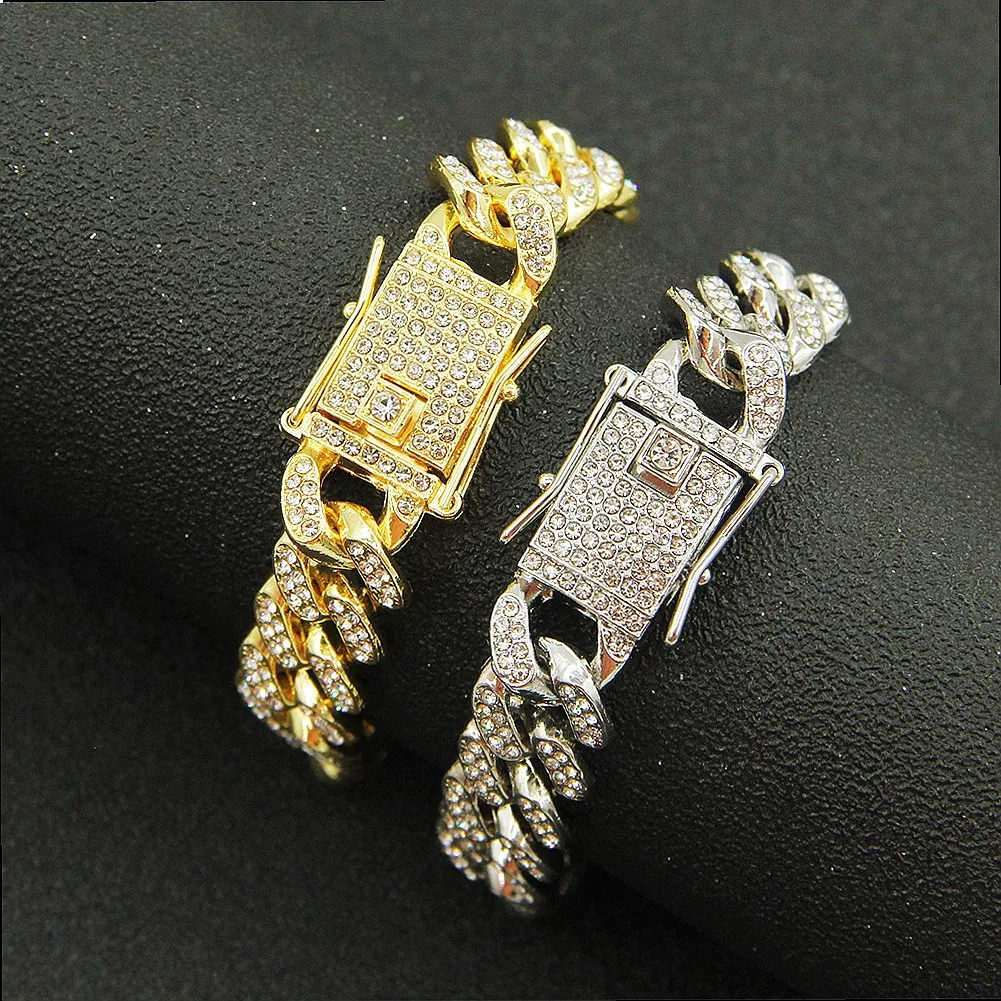 Miami Cuban Link Chain Bracelet for Men 13mm Wide Hip Hop Bling Diamond Jewelry Rapper Accessory