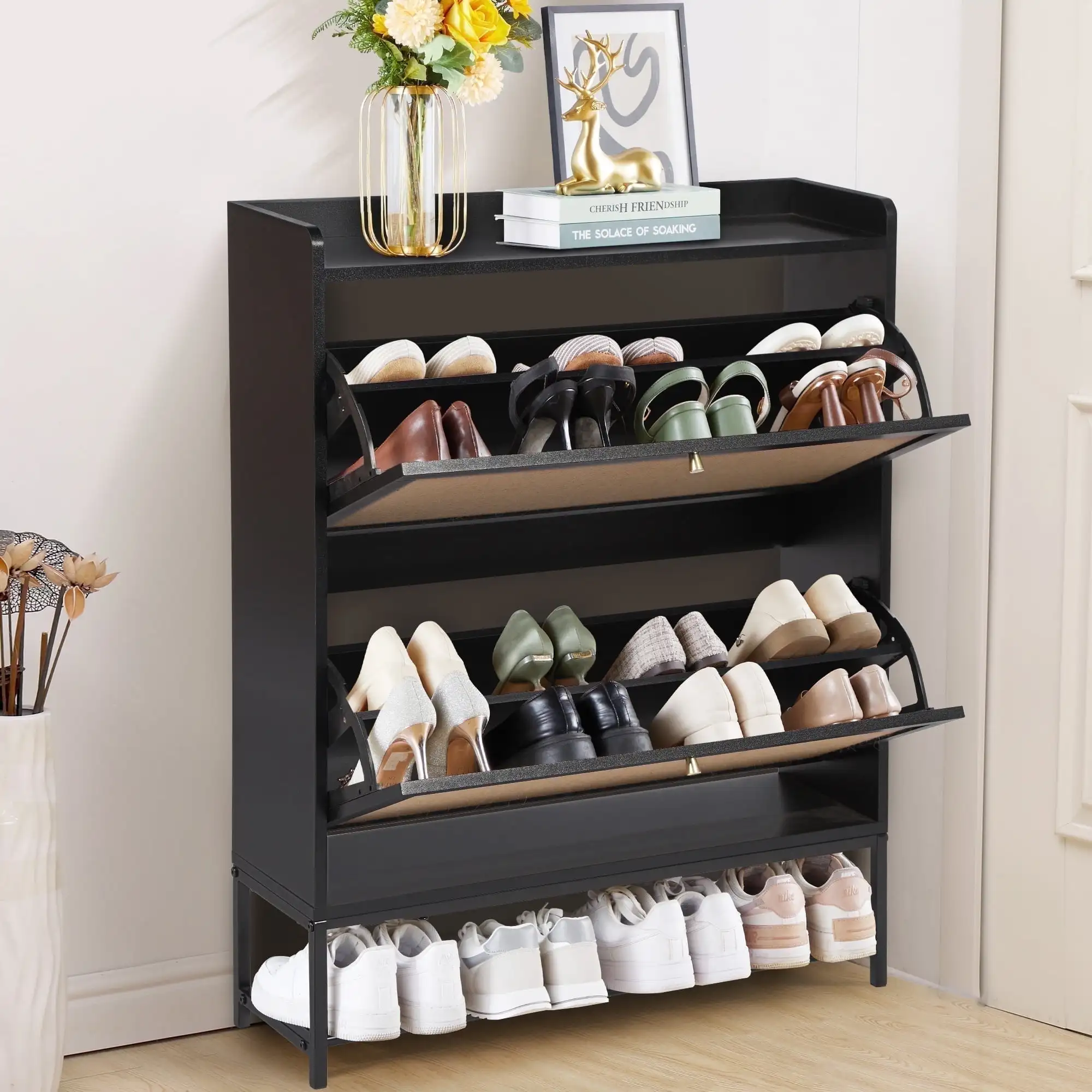 

Shoe Storage Cabinet with Flip Drawers for Entryway, 20 Pairs Shoe Rack Organizer with Open Shelf
