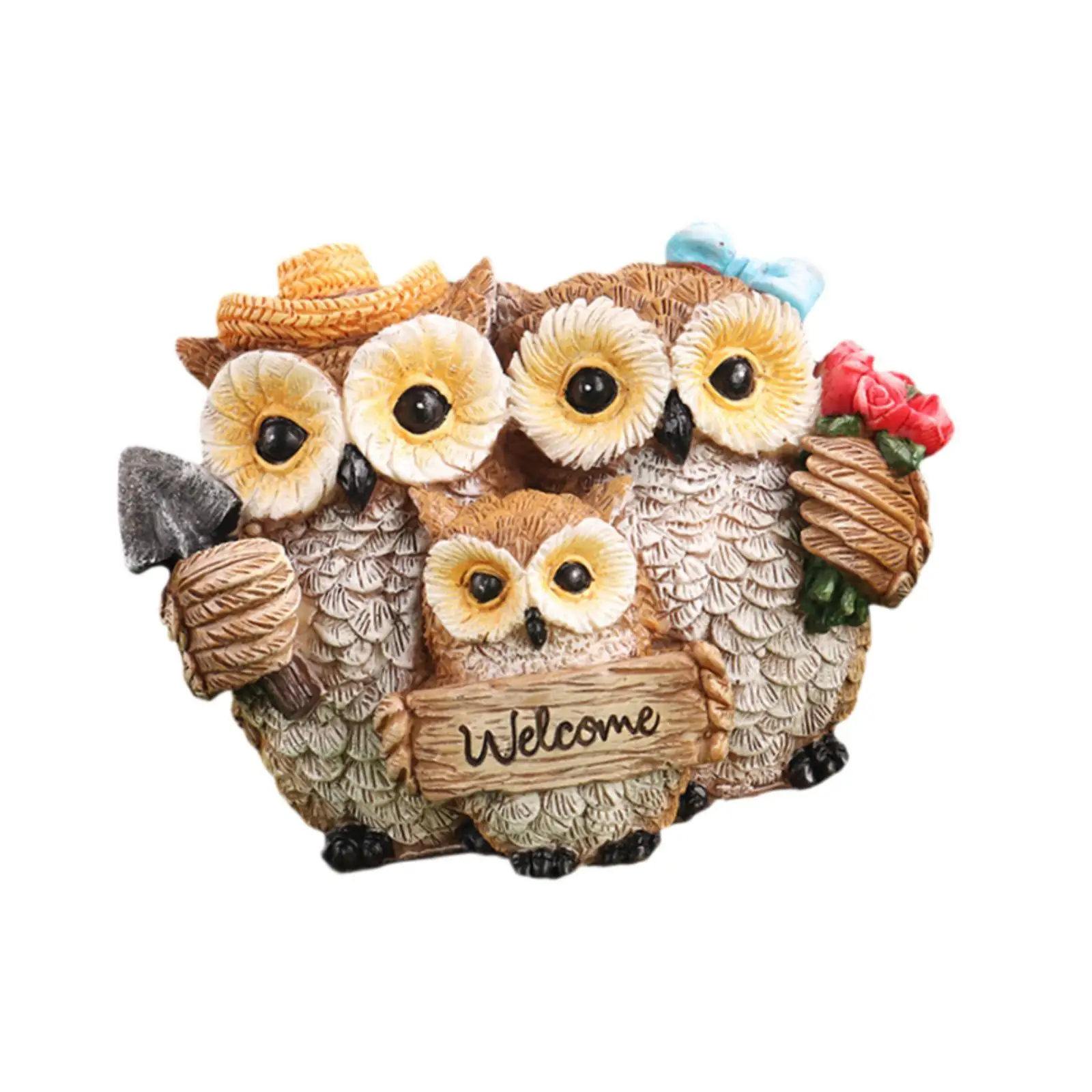 Statue de hibou de jardin, ornement de table, signe de bienvenue, décoration décorative polyvalente