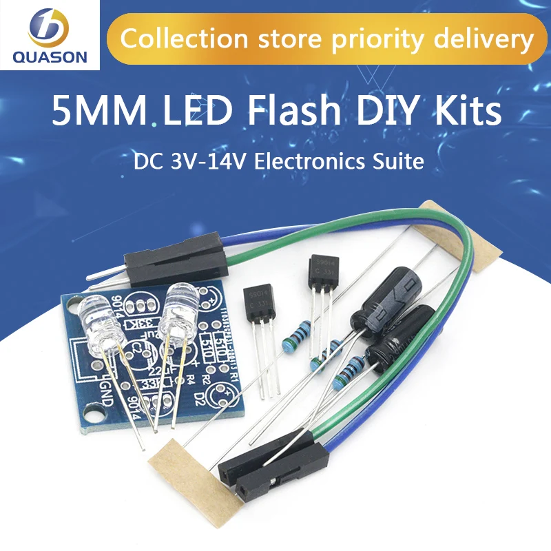 MHT11 Simple 5MM LED Flash DIY Kits DC 3V-14V Circuit Electronics Suite 1.6mm Parts forArduino Blinking Flashing Kit