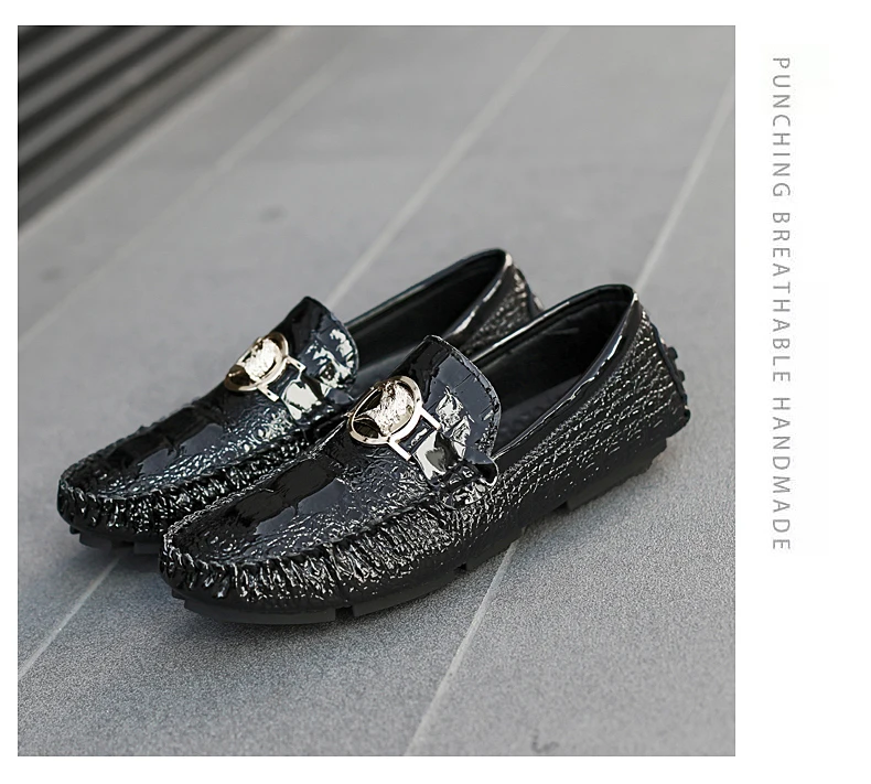 Herren-Slipper mit Krokodilmuster, Frühling/Sommer 2025, Britischer Stil, Glänzendes Leder, Lässige Loafer, Handgefertigt – Detail 15