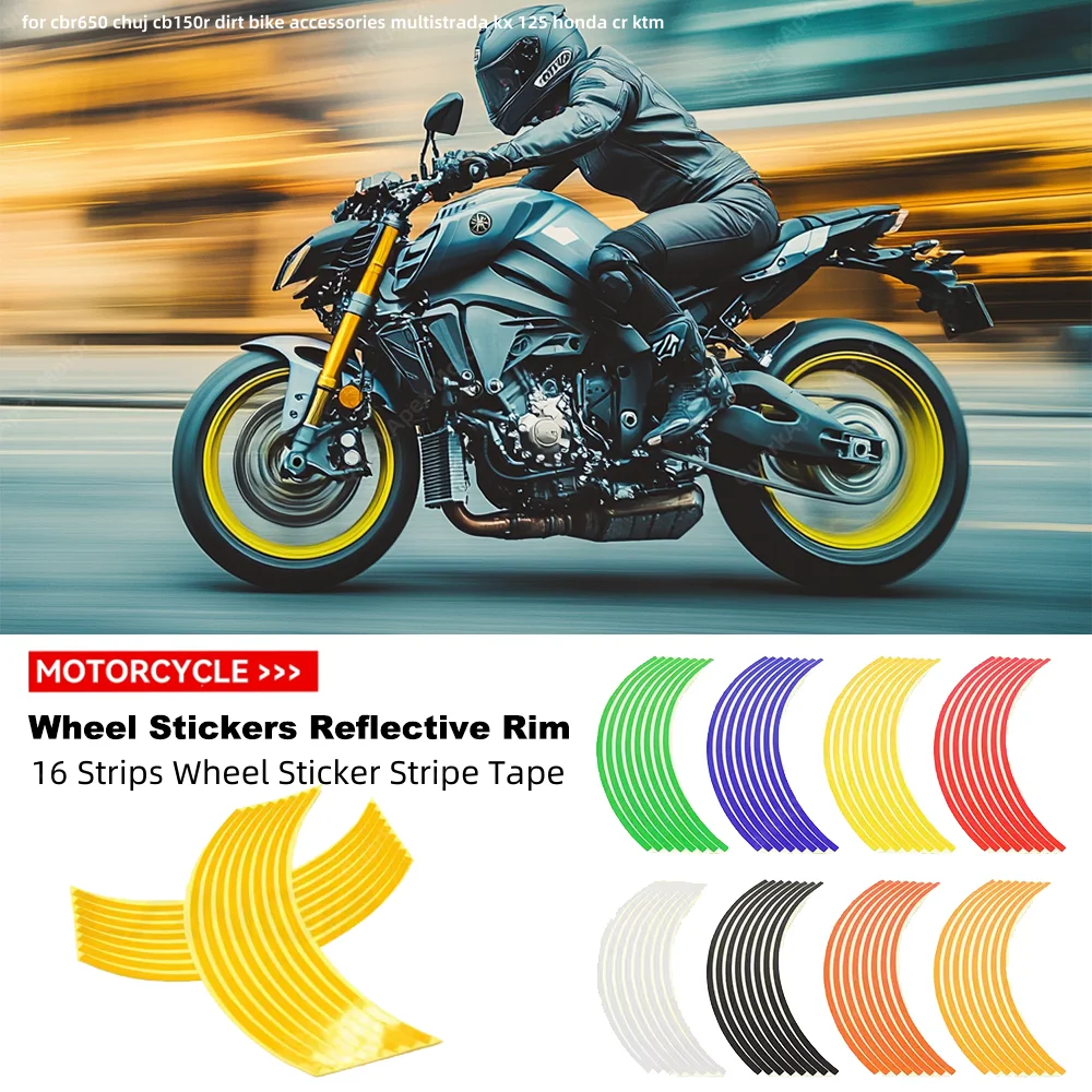 16 Strips Wheel Sticker Stripe Tape Bike Motorcycle 17 18 inch for cbr650 chuj cb150r dirt bike accessories multistrada kx 125