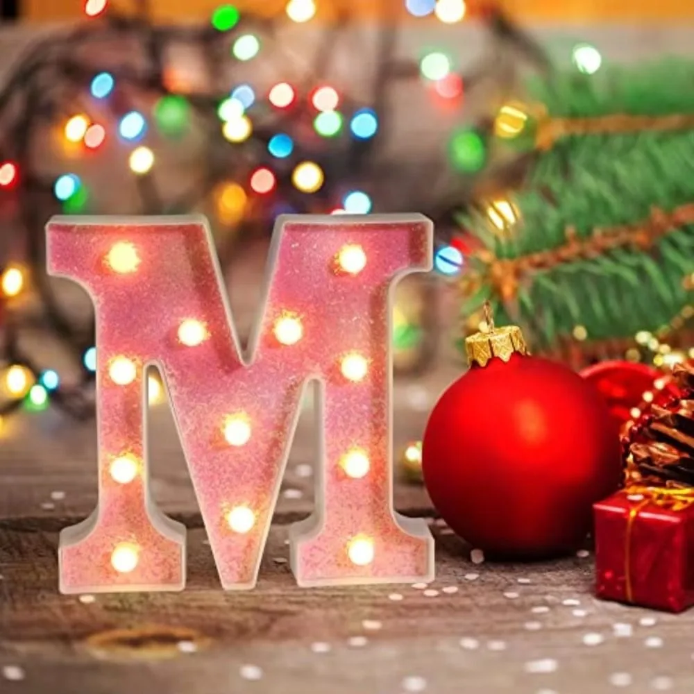 16cm Size LED Light Letters Pink Color 26 English Letters Luminous Letters Luminous Design Pink Glitter Alphabet Lamp