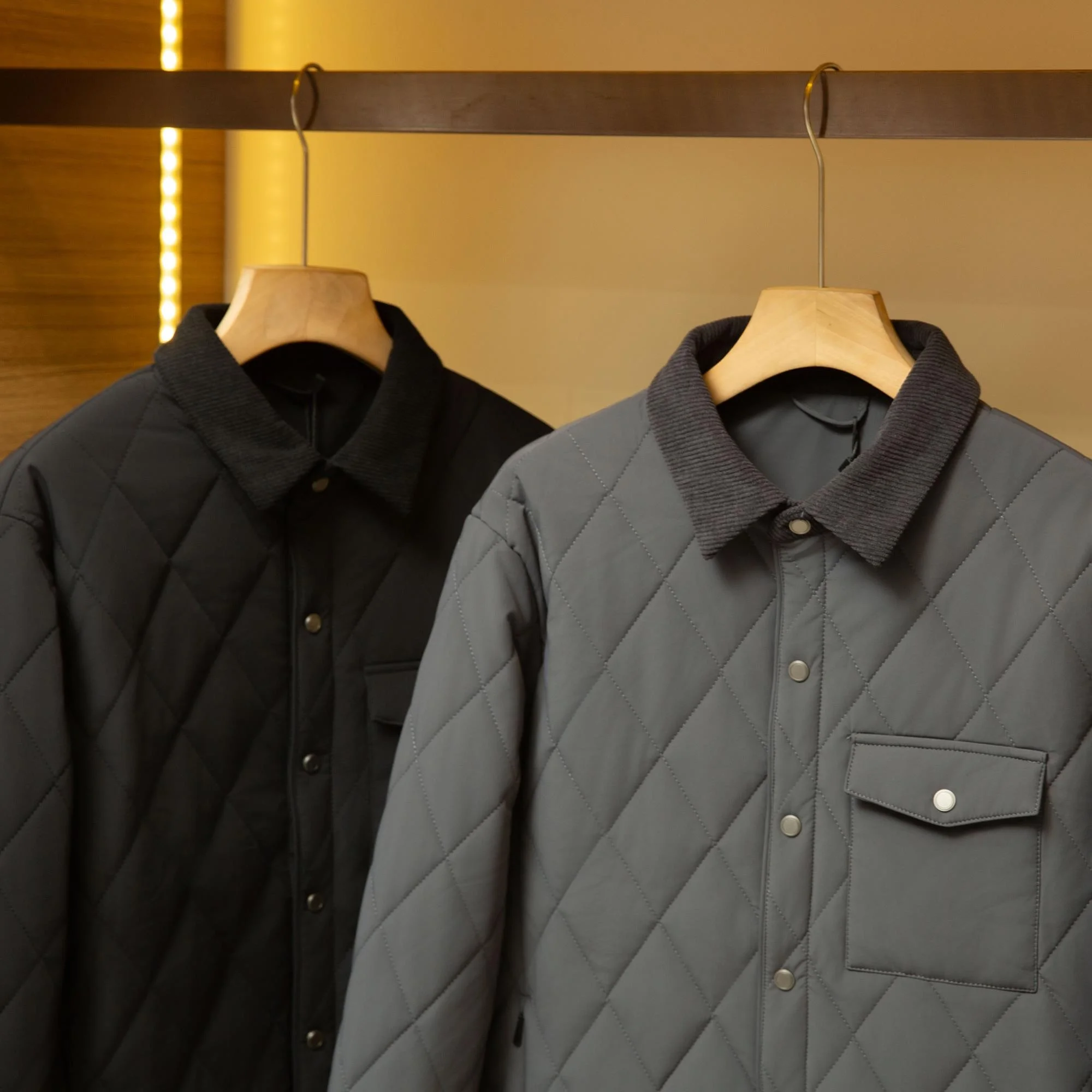 

Men's Cotton Jaet Diamond Pattern irt Collar Quilted Vest Autumn Winter Faion Casual Warm Long Sve Button up Coat