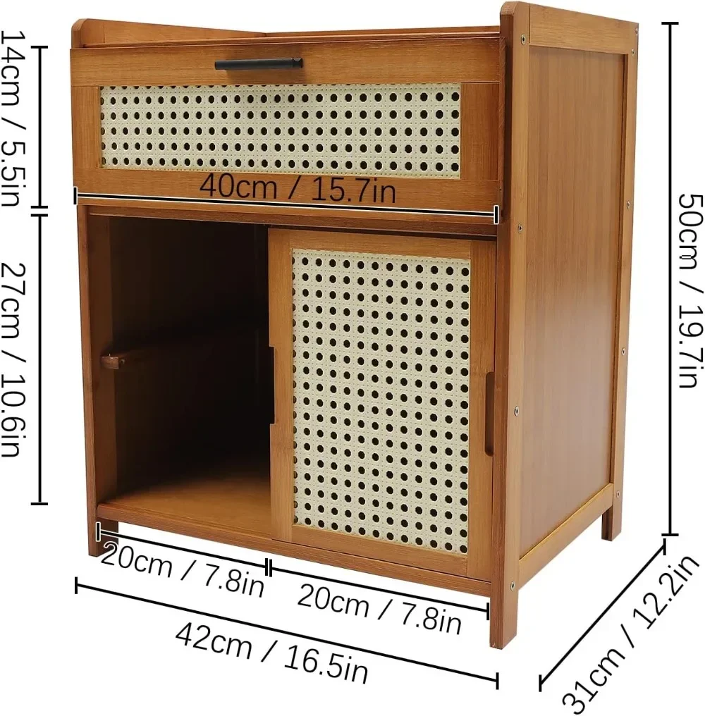 Cabinet Organizer Bedside Table with 2 Drawer Bedside Cupboard Nightstands for Small Space Bedroom Bamboo Night Stand